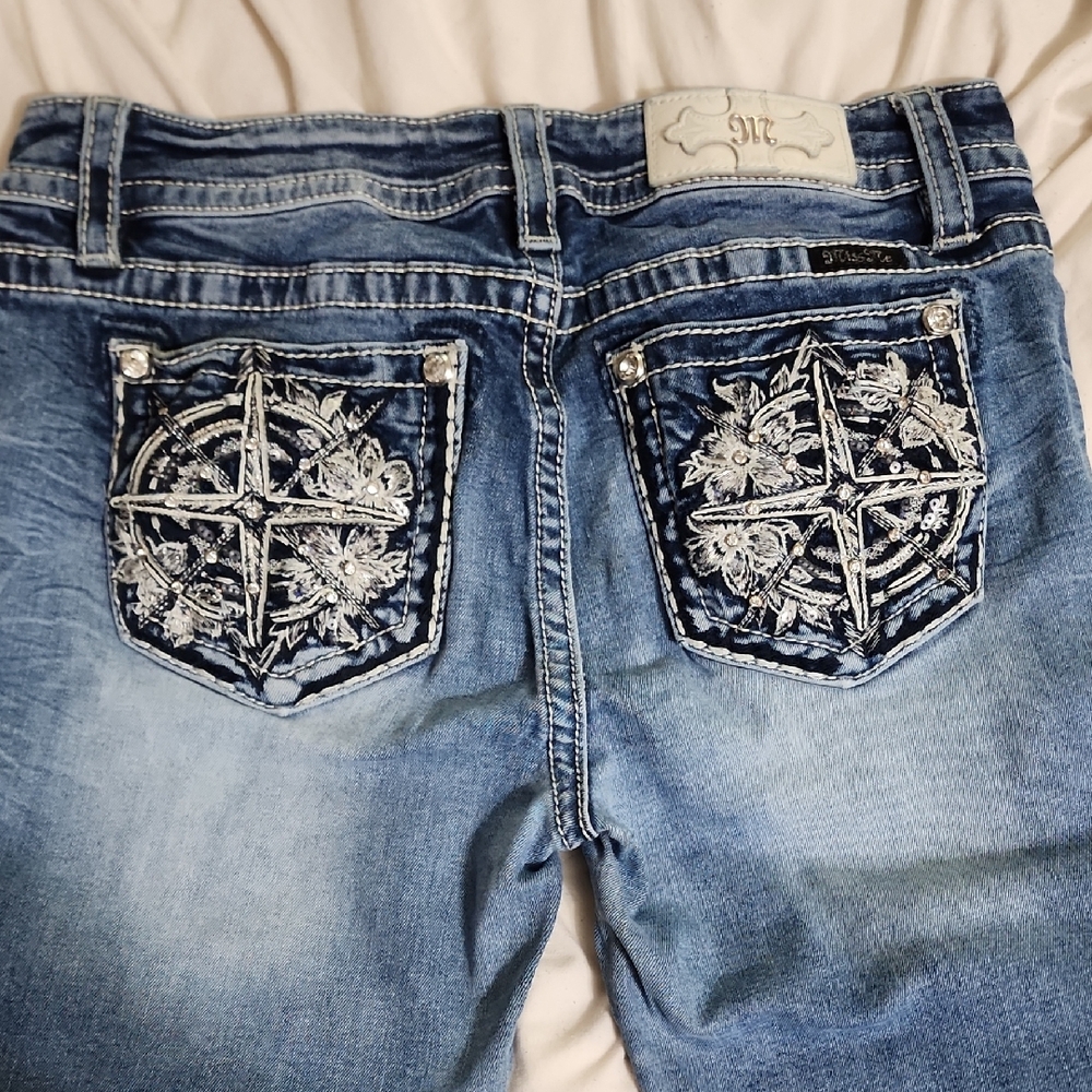 Miss Me Blue Boot Cut Jeans with Embroidered Back